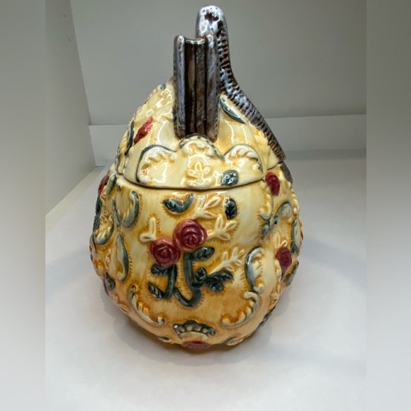 Vtg Porcelain Purse Shaped Cookie Jar Yellow, Green, Silver and Red - Picture 7 of 14